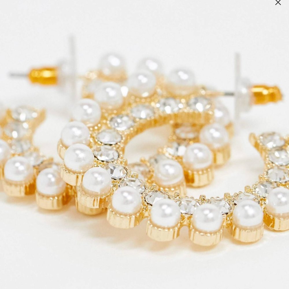 4 for $15 - Pearl & Crystal Hoop Earrings